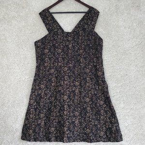 Gap Dress Womens 20 Black Tan Mini Linen Sleeveless Pockets Fit Flare Abstract